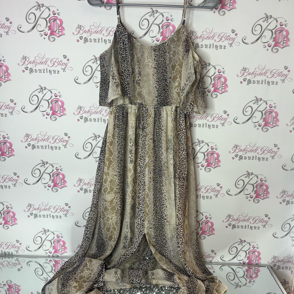 Denver Hayes Animal Print Maxi Dress pink purple cheetah print beige flowy - Picture 3 of 6